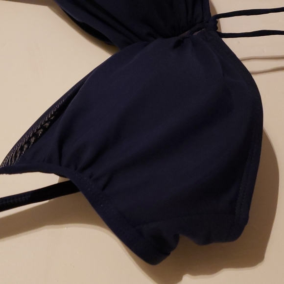 LAUREN Ralph Lauren Navy Blue Sheer Overlay Tie Front Bikini Bra Top Sz … - Picture 4 of 10